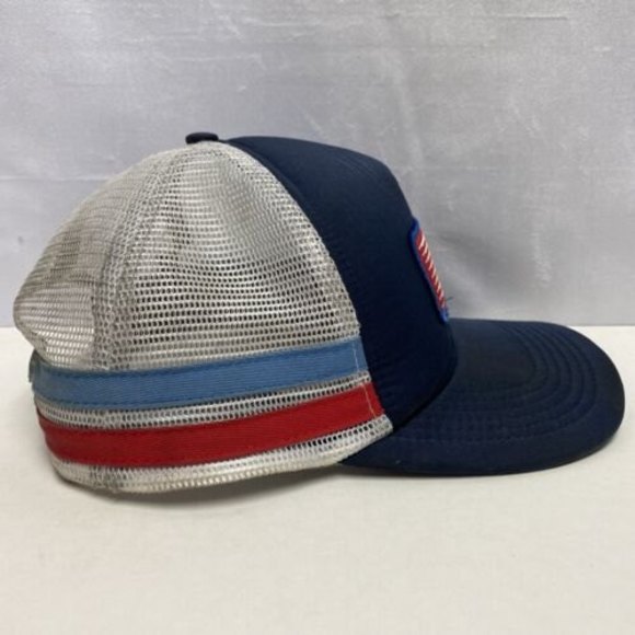 USA Patch Snapback Trucker Hat Adjustable Blue & Red Stripe On Back of Hat VTG - Picture 3 of 8